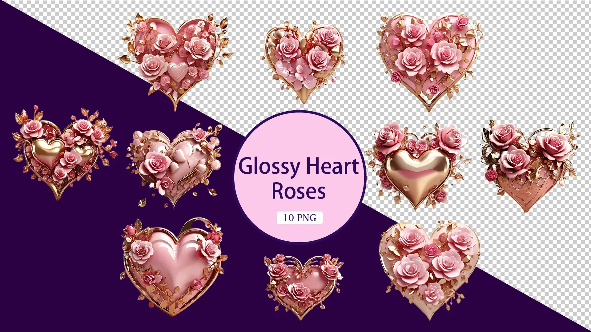 Luxurious 3D Glossy Heart Roses Pack